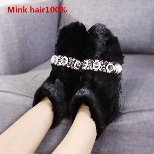 2019 Hot New Autumn Winter Shoes Natural Fur Luxury Snow Boots Women Flat Heel Boots Fashion Keep Warm Womens Boots Ankle Botas