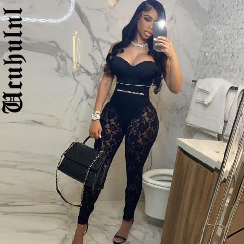 Ucuhulnl 2021 High Waist Lace Mesh Bodycon Pants See-Through Y2K Pencil Pants Summer Womens Clothing Streetwear Casual Trousers