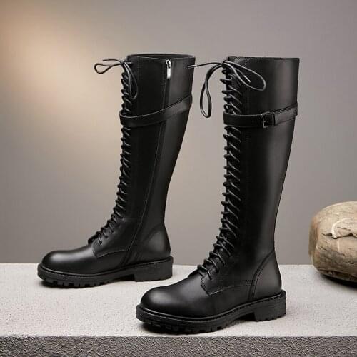 New style Knee-high boots Genuine leather Women boots Motorcycle boots warm Female boots winter Women shoes 100% cowhide