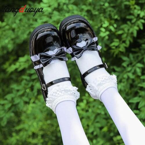 Sweet Lolita Shoes women Harajuku Cute shoes lolita shoes bow black platform shoes Loli Round Head Women Shoes Princess 2021