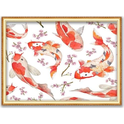 Animal Carp DIY Embroidery Cross Stitch 11CT Kits Needlework Craft Set Cotton Thread Printed Canvas Home Decoration New Design