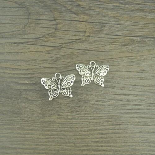 15 pcs vintage Tibetan Silver Plated butterfly Charms Metal Pendants for Jewelry Making DIY Handmade Craft 25*19 mm 4130C