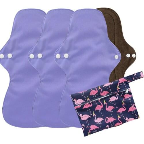 4pcs organic Bamboo Charcoal washable Hygiene menstrual pads Heavy flow sanitary pads lady cloth pad reusable pads