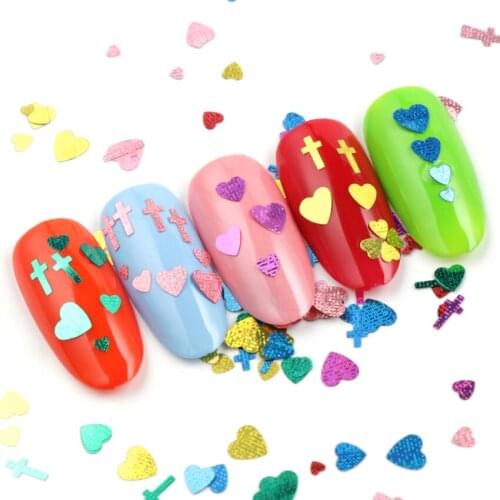 6 Boxes Holographic Nail Sequins Colorful Laser Heart Cross Shape Paillette Mixed Colors Nail Holographic Glitter 3D Flakes