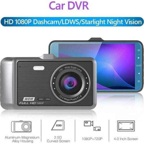 1080P Car DVR Driving Recorder Dual-Lens Reversing Dash Camera 4.0-Inch IPS Screen Front Rear Dash Cam Night Vision ADAS Camera