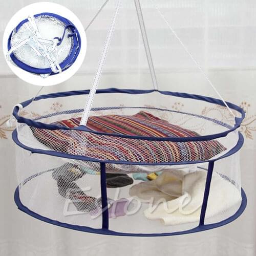 C5AD 2 Layers Drying Rack Folding Hanging Clothes Underwear Laundry Basket Dryer Net