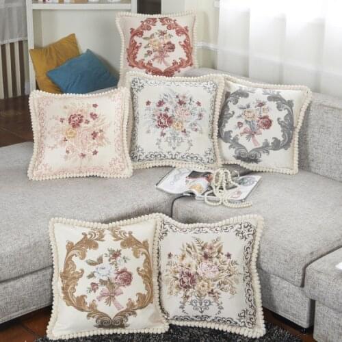 European Style Three-dimensional Embroidery Pillow Case Cover Sofa Cushion Cover Home Office Car Decoration