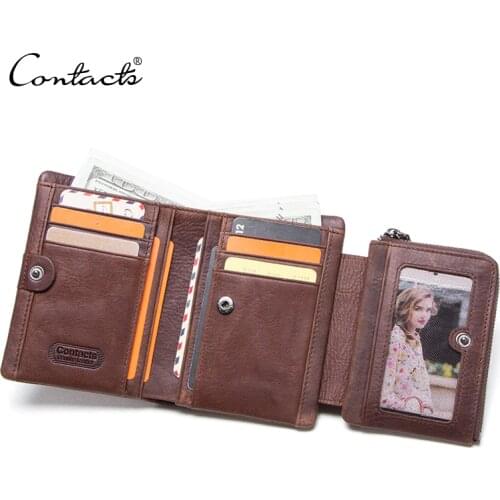 CONTACTS crazy horse genuine leather mens wallet vintage short wallets with coin pocket walet male small mans purse cuzdan