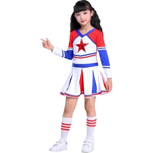 Children Cheerleading Team Performance Clothing Girl Jazz Dance Costumes Set School Uniform Long Sleeves Pentagram Suit For Girl