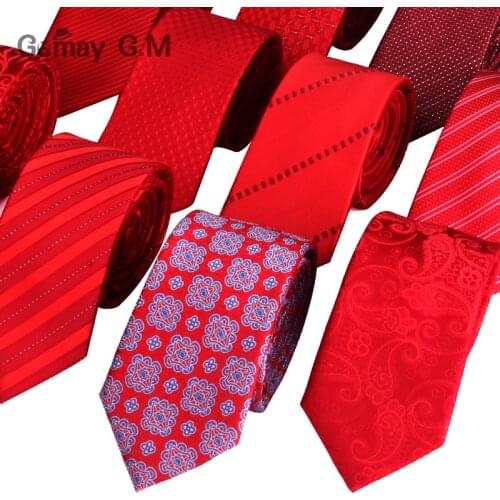 High Quality Ties for Men Fashion Jacquard Woven Classic Mans Necktie For Wedding 6cm Width Slim Groom Neck Tie Red Striped Tie