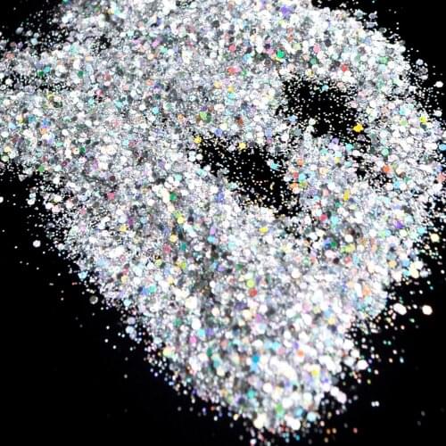 Holographic Nail Glitter Laser Silver Mix Nails Powder Sequins For Gel Nail Art Decoration, DIY Body Art