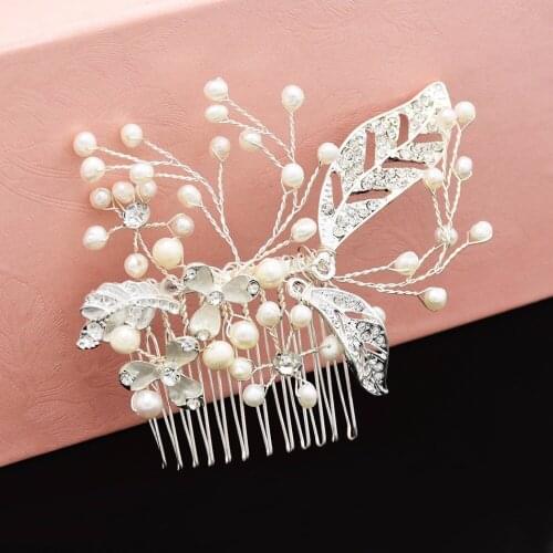Handmade Rose Gold Silver Color Pearl Flower Hair Comb Bride Tiara Crown Headpiece Wedding Bridal Women Hair Jewelry Accessories