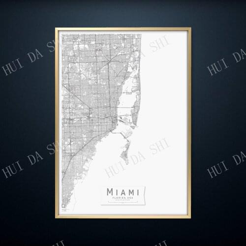 MIAMI Map Print | Black & White Florida City Map Print | Mono Wall Art Poster | United States Minimalistic Wall decor