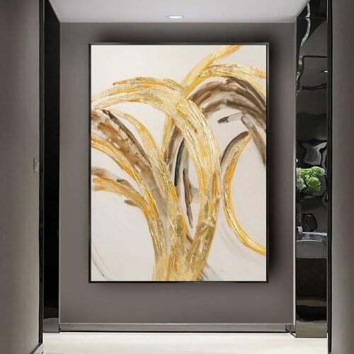 New 100% Handmade golden tree Oil Painting On Canvas gold Banana leaf Landscape Wall Picture Paintings Living Room Decoracion