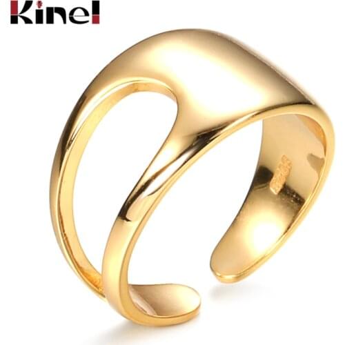 Kinel 925 Sterling Silver Glossy Openwork Rings Asymmetry Design Minimalist Elegant Open 14K Gold Ring Women Jewelry Party Gift