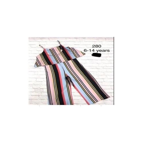 The new girls vertical stripes jumpsuits condole off-the-shoulder fashionable childrens wear speed sell on amazon