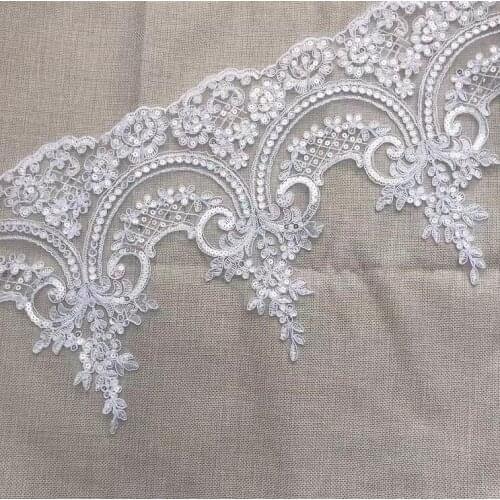 1 Yard High Quality 24cm Lace Mesh Lace Trim White Ivory Luxury Embroidery Lace Fabric for Wedding Dresses Accessories Supplies