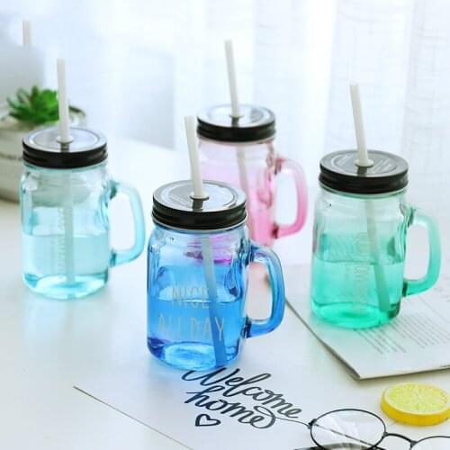 Gradient Mason Jar of Milk Tea Cup Classic Insulated Tumbler Kettle Metal Cover with A Straw Size Straw Tumbler Cup Kawaii Mug