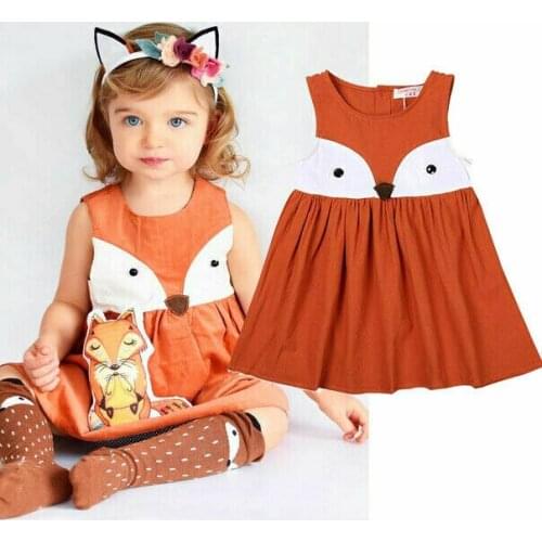 Summer Newborn Baby Cotton Girls Sleeveless O-Neck Cartoon A-Line Dress Sundress 1-5Y