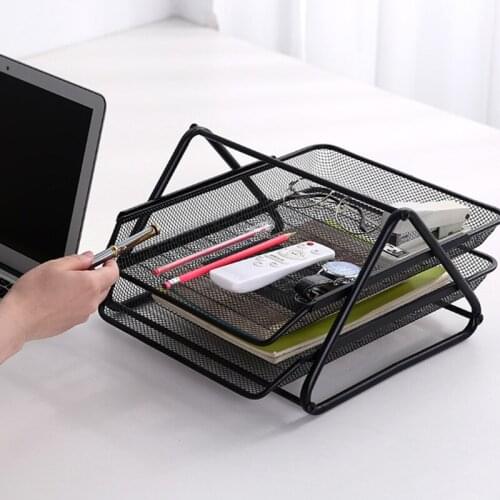 Metal Mesh 2 Tier Document Letter Tray Desk Organizer File Organizer Office N7MC