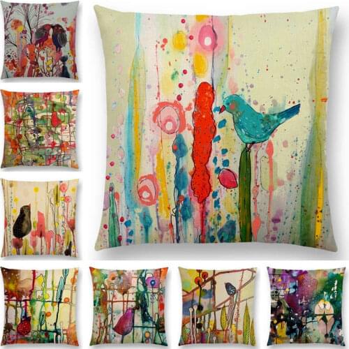 Newest American style Hand Draw Watercolor Pillowcase Floral&Birds Home Decor Cushion Cover 25 Designs Available