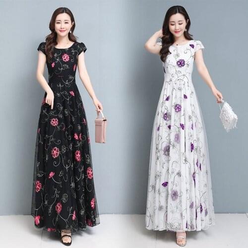 French Fashion Elegant Dress 2021 Summer Embroidery Mesh Dresses For Women Party And Wedding Short Sleeve Plus Size Robes zh667