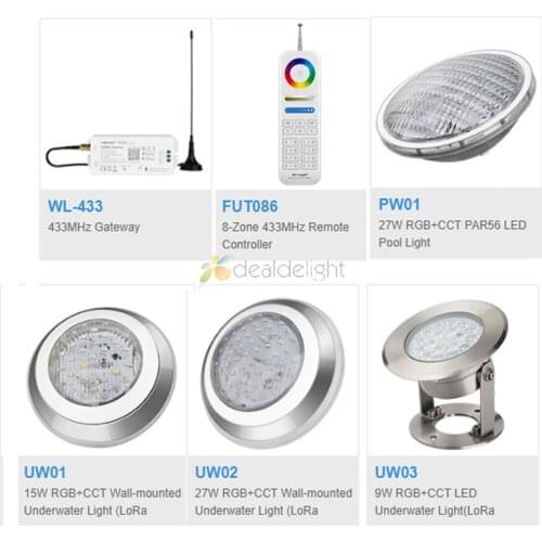 Milight 9W 15W 27W IP68 underwater Light RGB+CCT Underwater Lamp Wall-mounted 27W RGB+CCT PAR56 LED Pool Light 433MHz