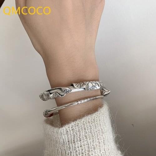 QMCOCO 925 Silver Bracelet For Women New Trendy Elegant Vintage Creative Unique Design Lotus Leaf Lotus Handmade Jewelry Gifts