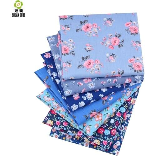 Shuanshuo 7pcs/lot Blue Flora Tissus Cotton Fabric Patchwork Fabric Fat Quarter Bundles Fabric For Sewing Doll Cloths 40*50cm