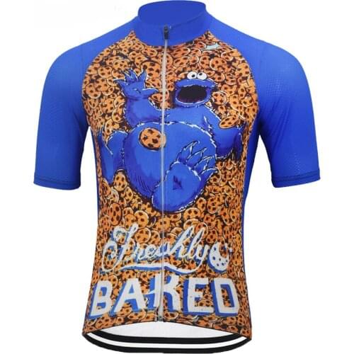Blue Cycling Jerseys Men Cookie Short Sleeve Bike Wear Cycling Clothing Ropa Maillot Ciclismo Cajastur