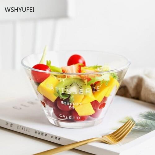 Glass fruit and vegetable salad bowl with lid and fork Transparent glass cup Creative French separate instant noodle bowl