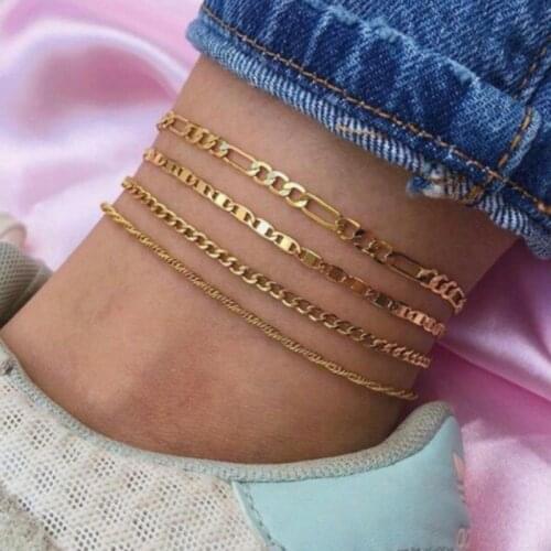 Tocona 4pcs/sets New Trendy Gold Foot Chain for Women Men Charms Alloy Metal Adjustable Anklet Summer Jewelry Accessories 9509