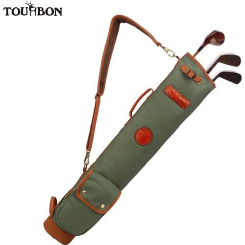 Tourbon Outdoor Vintage Golf Bag Clubs Carrier Pencil Style Waxed Canvas & Leather Fleece Padded Golf Cover Travel Case 90CM