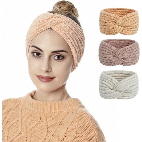 Twist top Knot Headband Knitted Headbands Turban For Women Winter Ear Warmer Crochet Wide Stretch Hairband Headwrap WH082D