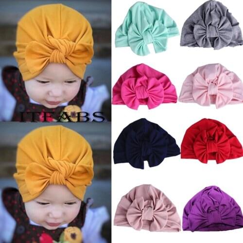 2019 New Kid Baby Girl Boy Turban Fashion Head Wrap Bowknot Adjustable Hat Milk Fiber Cap Solid Red Yellow Pink Gray
