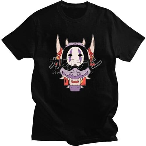 Spirited Away No Face Oni T Shirt For Men 100% Cotton T-shirt Japan Anime Kaonashi Tees Kawaii Short Sleeved Urban Tshirt Merch