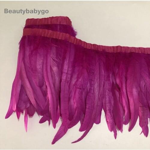 High quality Hot Pink Dyed Chicken feather trimming cloth sideband 2Yard/lot DIY clothing accessories decorative accessories Boa