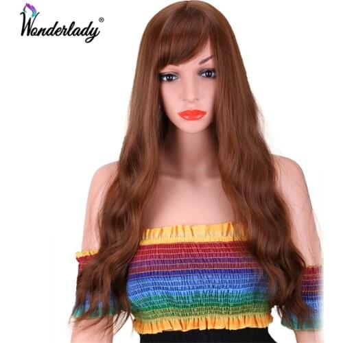 WonderLady 65CM Long Womens Wigs Mix Color Brown Wigs Heat Resistant Middle Part Synthetic Wavy Wigs For African American Women