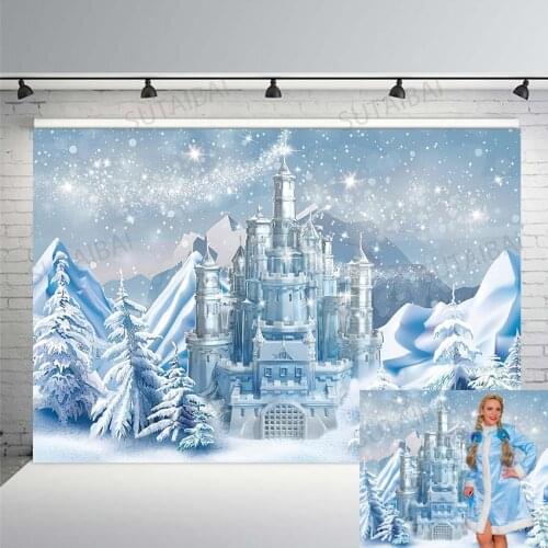 Frozen Backdrop Christmas New Year Ice Snow Magic Castle Winter Snowflake Photography Background Princess Girl Birthday Party