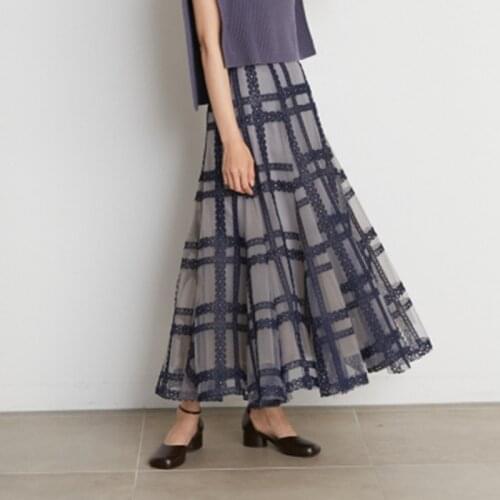 New Chic Mesh Patchwork Elegant Skirts Women 2021 Ball Gown Plaid Fall Jupe Temperament Fashion Office Lady Faldas Mujer