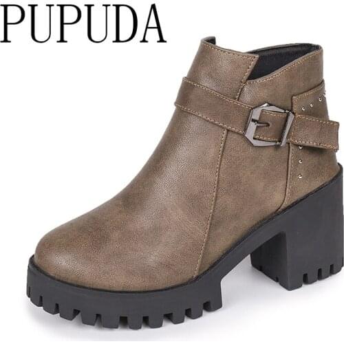 PUPUDA Platform Boots Women Winter Trend Women Boots New Platform Shoes Female 2020 Korean Chunky Boot Women Leather Shoes