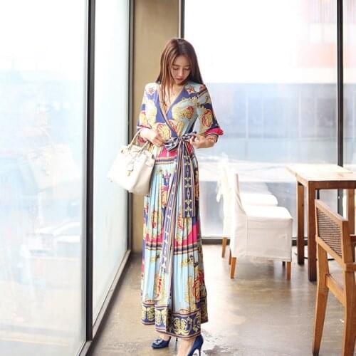 Fashion women new arrival comfortable v-neck sexy formal dress temperament elegant sweet beach print cute party a-line dress