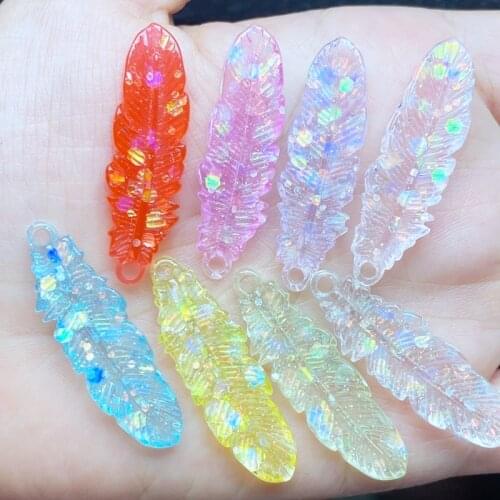 10Pcs New Cute Shining Feather Pendant Flat Back Cabochon Scrapbook Kawaii DIY Embellishments Accessories K50
