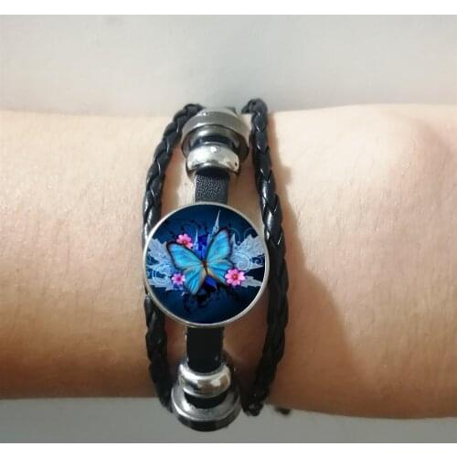 2019 New Fashion Pop Blue Butterfly Rope Leather Braided Bracelet charm bracelet