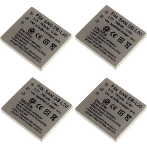 4x Battery DB-L20 L20A L20AU for Sanyo Xacti Digital Cameras Camcorders VPC CA6OR CA65 CA8 CA9 CG6 CG9 CG65 E1 E2 E6