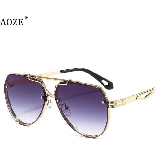 AOZE Fashion Luxury Pilot Metal Style Gradient Sunglasses Men Women Cool Rivets Brand Design Vintage Sun Glasses Shades 2102