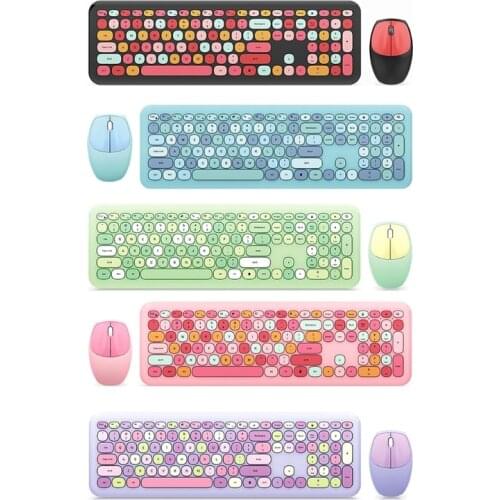 2.4G Wireless Keyboard And Mouse Combination Pink Multi-Color Mute 110 Keys Wide Compatibility Easy To Operate