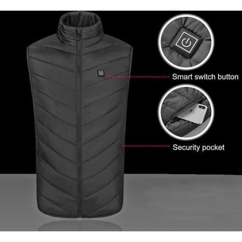 Sleeveless Stand Collar Unisex Waistcoat USB Heated Thicken Warm Zipper Closure Winter Heating Jacket Thermal Clothing