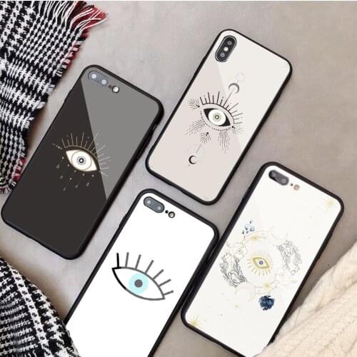Evil Eye Tempered Glass Phone Case For iphone 12 11 Pro Max 5 6 7 8 PLUS X XS XR XSMax Shell