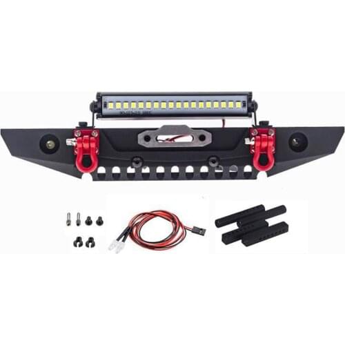 Black Metal Front Bumper With LED Light & Hook For 1/10 RC Axial SCX10 II 90046 TRX4 Replacement Accessories